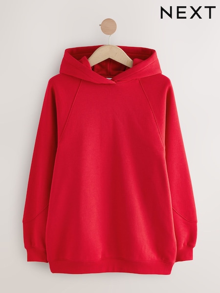Crimson Red Oversized Relaxed Fit Heavyweight Longline Hoodie Sweatshirt with Seam Detailing (F76708) | €32