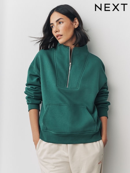 Teal Blue Relaxed Fit Heavyweight Cotton Rich Jersey Zip Neck Sweatshirt (F76722) | €32