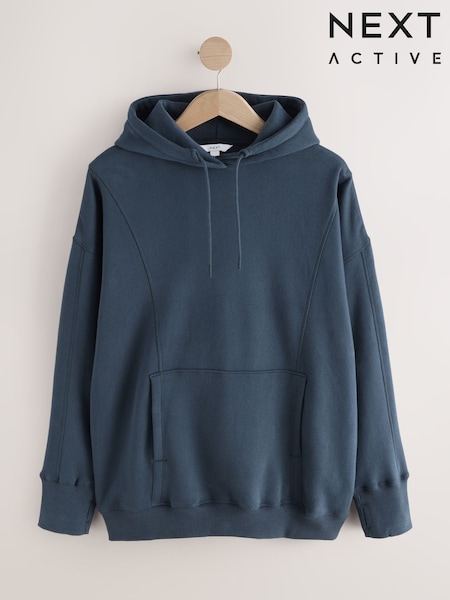 Dark Inky Navy Blue Active Longline Overhead Seam Detail Supersoft Hoodie with Pockets (F76735) | R$ 305
