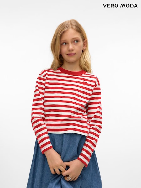 Alb - VERO MODA Girls Long Sleeve Cropped Stripe Jersey T-Shirt (F76739) | 119 LEI