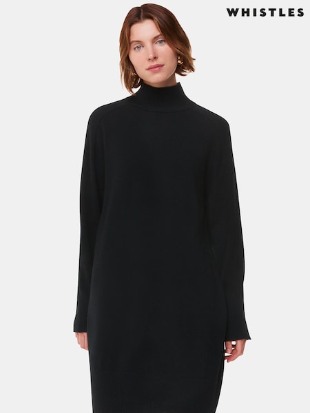 שחור - Whistles Cashmere Funnel Neck Dress (F76750) | ‏1,353‏₪