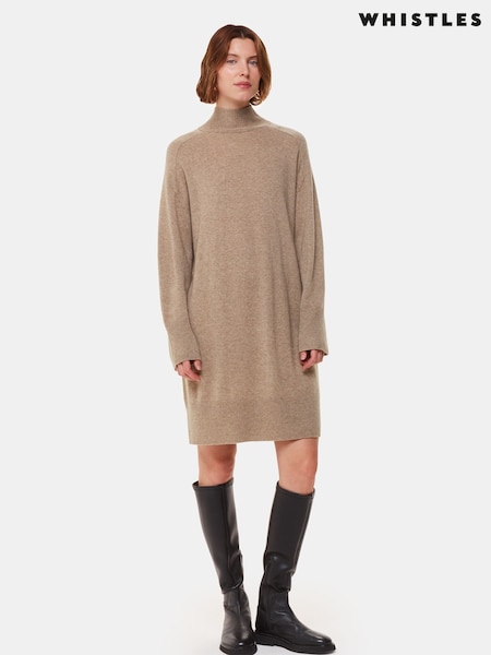 שמנת - Whistles Cashmere Funnel Neck Dress (F76759) | ‏1,353‏₪
