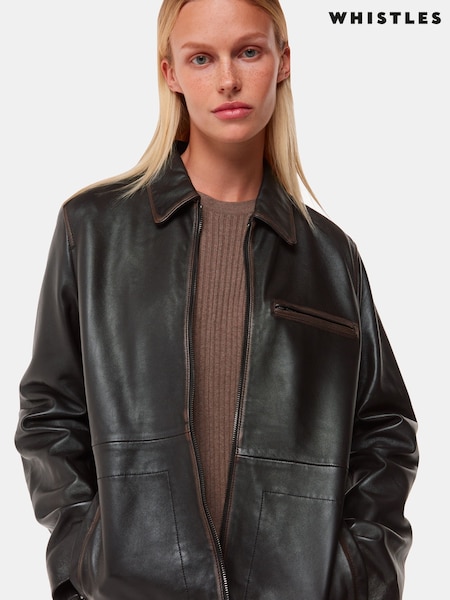 Whistles Kate Burnished Leather Jacket (F76792) | 2,599 LEI