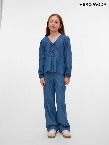 VERO MODA Girls Mid Waist Wide Leg Denim Cargo Trousers (F76817) | 223 LEI