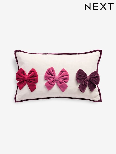 Pink 50 x 30cm Chrismas Trio Of Velvet Bows Cushion (F76826) | €24