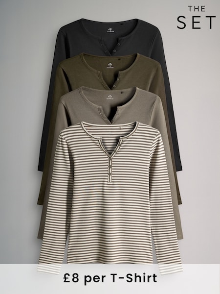 The Set Multi 4 Pack Ribbed Henley Long Sleeve T-Shirts (F76834) | €42