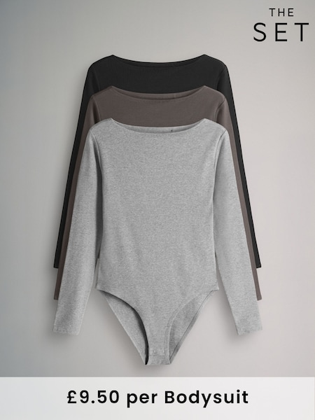 The Set Black/Neutral/Taupe Brown 3 Pack Boat Neck Ribbed Bodies (F76835) | €36