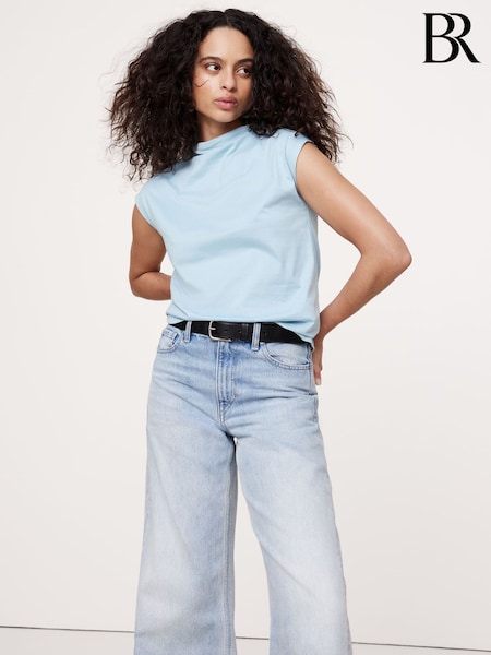 Banana Republic Light Blue Silky Cotton Mock-Neck Top (F76859) | €34