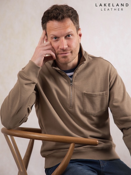 Lakeland Clothing Ullswater Quarter Zip Brown Sweatshirt (F76883) | R$ 495