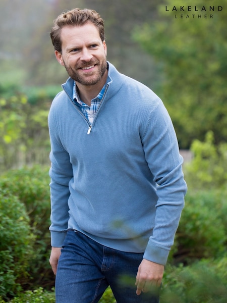 Lakeland Clothing Blue Rannerdale Knitted Half Zip 100% Cotton Jumper (F76899) | €73