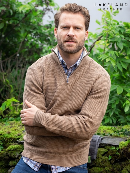 Lakeland Clothing Whinlatter Knitted Half Zip Brown Jumper (F76901) | €79