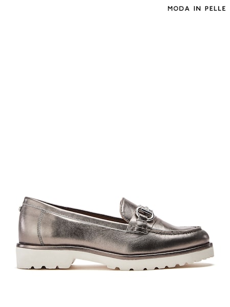 Moda in Pelle Grey Emori Covered Rand Snaffle Loafers (F76906) | €113