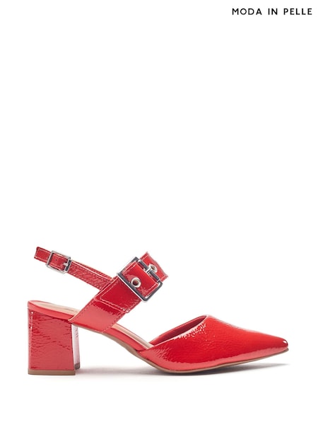 Moda in Pelle Red Eurya Pointed Toe Block Heel Slingback Shoes With Buckle Detail (F76924) | €118