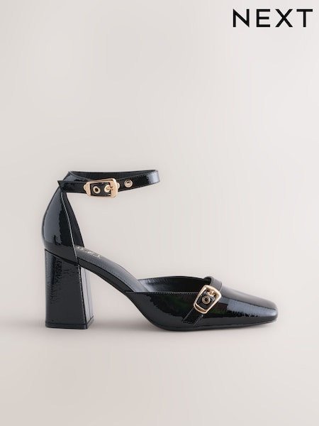 Black Forever Comfort® Buckle Closed Toe Block Heels (F76962) | R$ 330