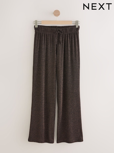 بني - Sparkle Metallic Wide Leg Trousers (F76970) | ‏159 د.إ.‏