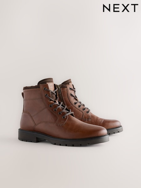 Tan Brown Leather Zip-Up Borg Lined Boots (F76986) | €90