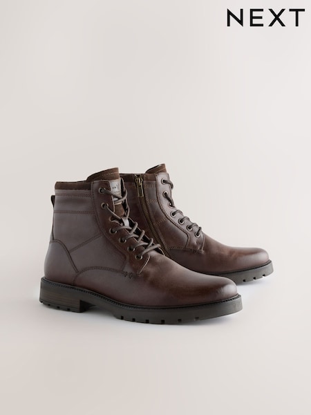 Brown Leather Zip-Up Borg Lined Boots (F76987) | €77