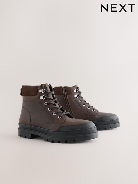 Brown Tall Cleated Leather Boots (F77001) | €90
