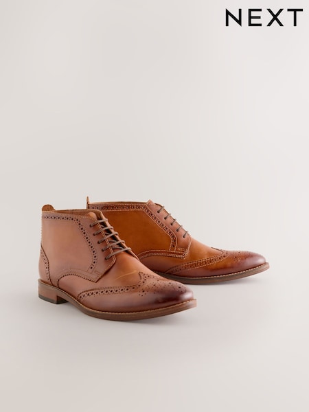 Tan Brown Smart Brogue Leather Boots (F77005) | €82