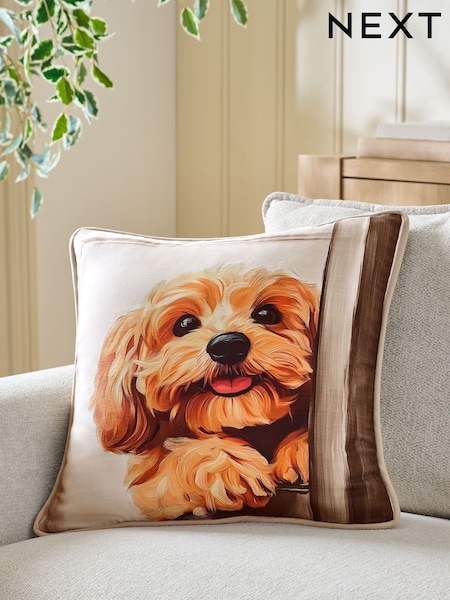 Natural 43 x 43cm Printed Charlie Cockapoo Piped Cushion (F77026) | €19