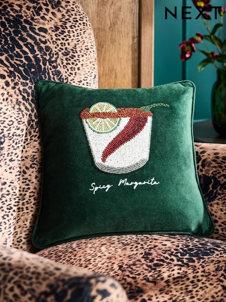Dark Green 35 x 35cm Embellished Spicy Margarita Cushion (F77035) | R$ 245