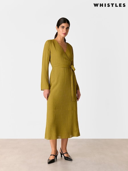 Whistles Green Alex Textured Wrap Midi Dress (F77090) | €228