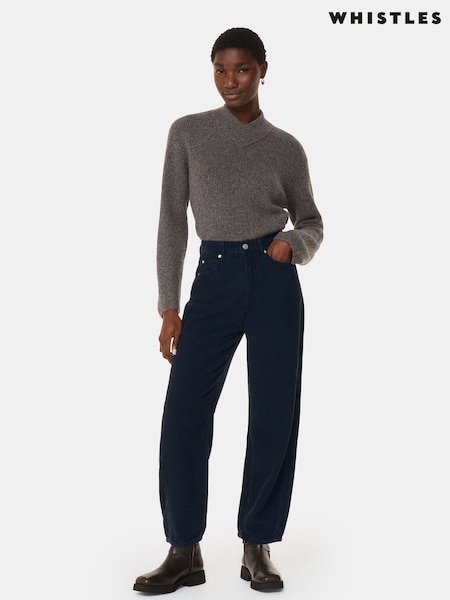 Whistles Blue High Waist Corduroy Barrel 100% Cotton Jeans (F77108) | $187