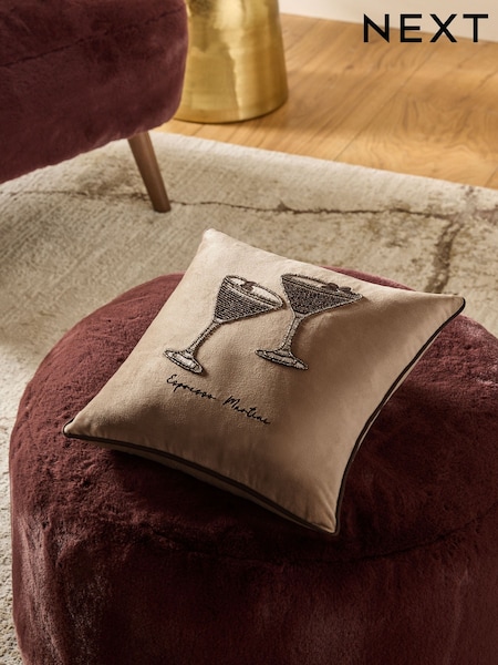Brown 35 x 35cm Embellished Espresso Martini Cushion (F77122) | AED116