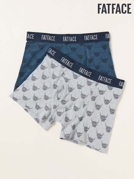 FatFace Teal Blue 2 Pack of Highland Cow Boxers (F77135) | R$ 215