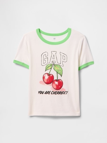 Alb cu model cireașă - Tricou Ringer cu logo Gap (4-13ani) (F77165) | 74 LEI