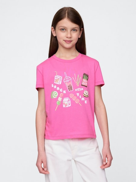 Roz - Tricou cu model grafic Gap cu mânecă scurtă și guler rotund (4-13ani) (F77177) | 74 LEI