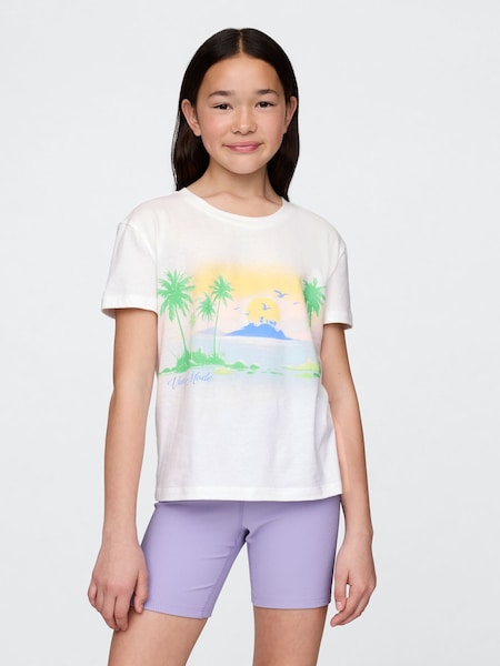 Alb - Tricou cu model grafic Gap cu mânecă scurtă și guler rotund (4-13ani) (F77178) | 74 LEI