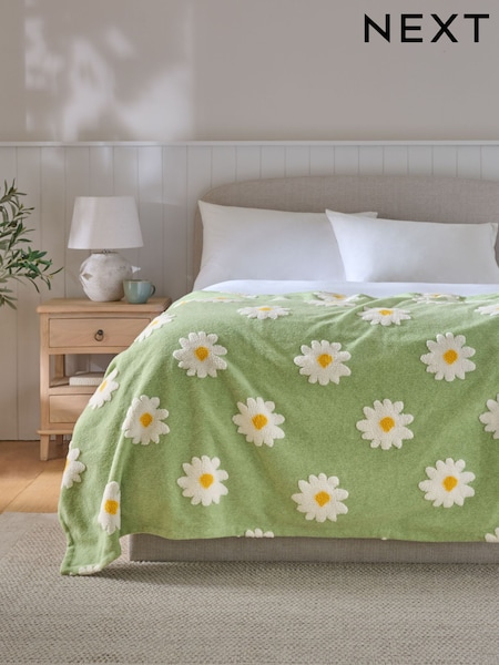 Sage Green Daisy Borg Fleece Throw (F77193) | AED157 - AED222