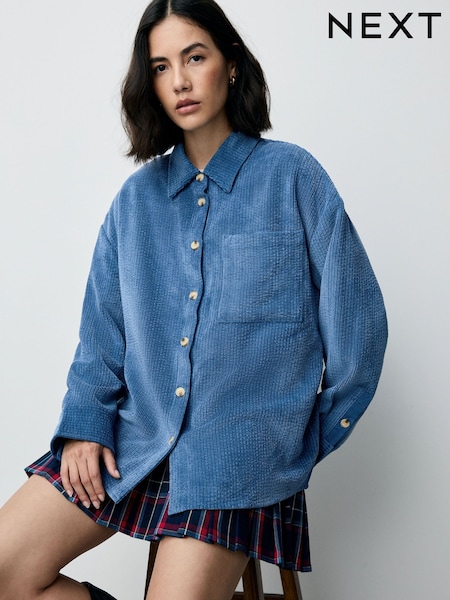 Blue Corduroy Long Sleeve Shacket (F77202) | €41