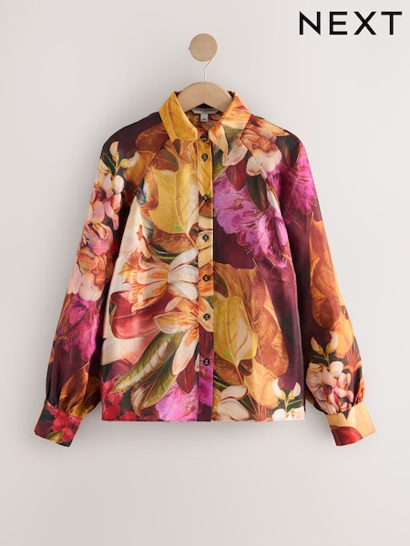 Kew Collection Pink/Purple Floral Print Long Sleeve Button Down Shirt (F77213) | €50