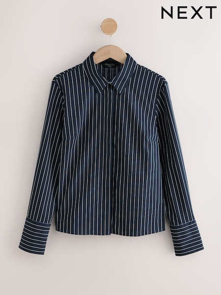 Navy Stripe Fitted Stretch Essential Long Sleeve Shirt (F77216) | €25