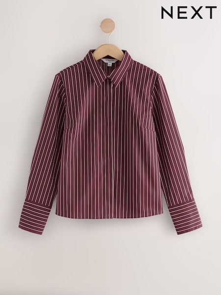 Wine Stripe Fitted Stretch Essential Long Sleeve Shirt (F77217) | €23