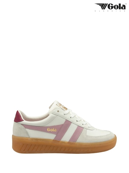 Gola White Ladies Grandslam Elite Leather Lace-Up Trainers (F77333) | ₪453