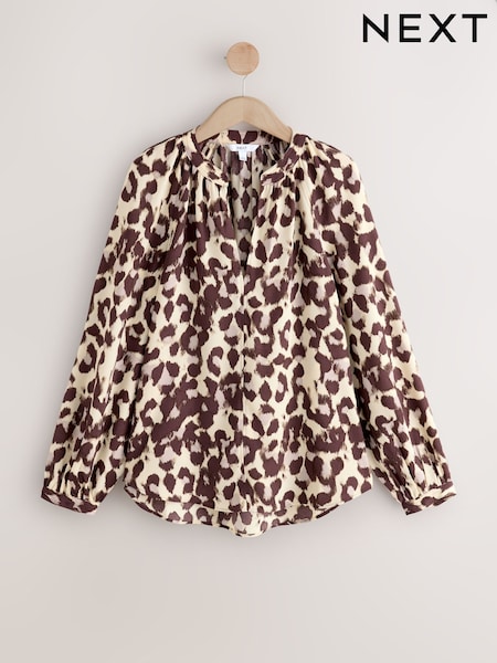 Pink Animal Print Long Sleeve V-Neck Blouse (F77381) | €30
