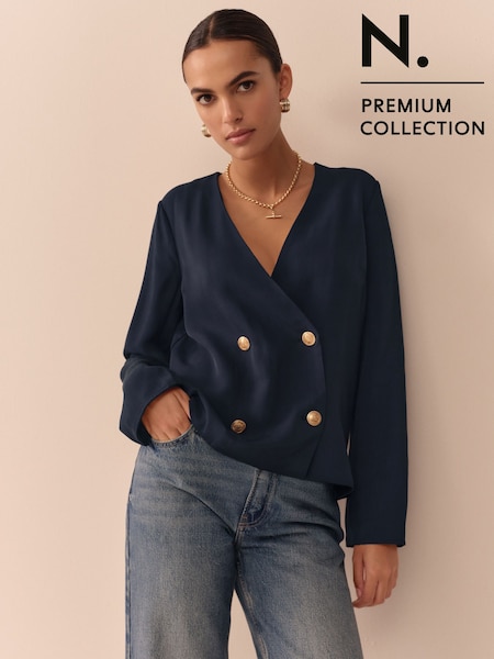 Navy N.Premium Button Down Wrap Blazer (F77382) | AED243