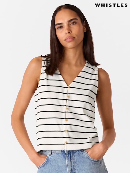 Whistles Black Stripe Button Front Tank (F77472) | ₪277