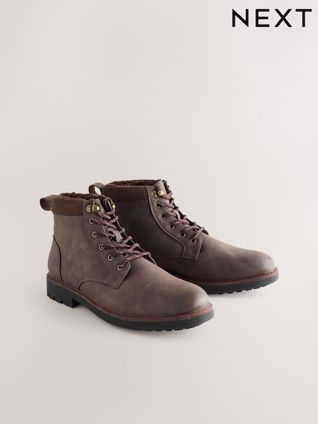 Brown Borg Lined Cord Trim Boots (F77476) | R$ 480