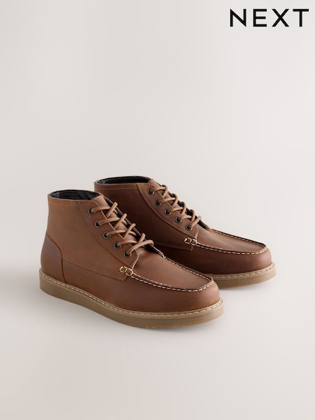 Brown Mid Wedge Leather Boots (F77478) | €64