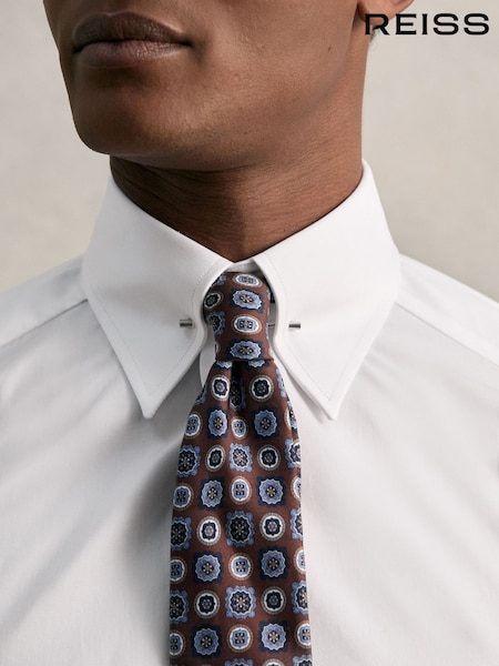 Reiss White Caldwell Slim Fit Cotton Pin Collar Shirt (F77487) | 647 QAR