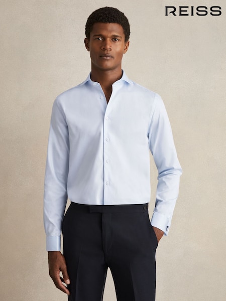 Reiss Soft Blue Storm Double-Cuff Two-Fold Cotton Shirt (F77489) | AZN 246