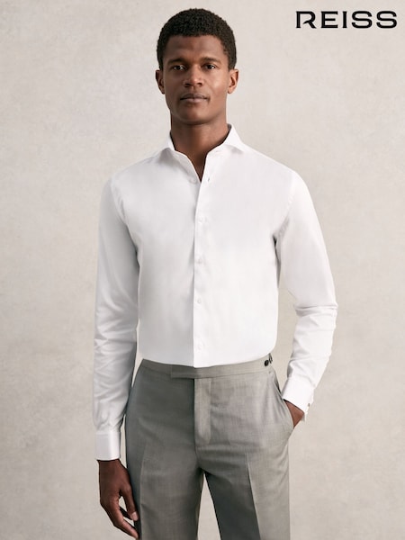 Reiss White Slim Fit Double Cuff Two Fold Cotton Shirt (F77493) | 720 QAR