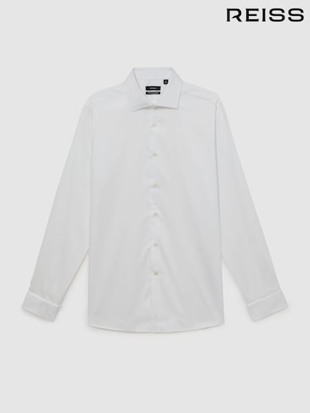 Reiss White Remote Slim Fit Cotton Satin Double Cuff Shirt (F77494) | AZN 221