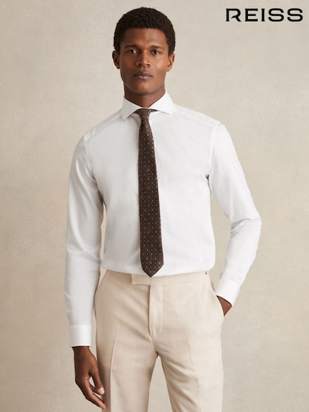 לבן - Reiss Storm Slim Cotton-Twill Two-Fold Shirt Slim-Fit (F77497) | ‏642‏₪