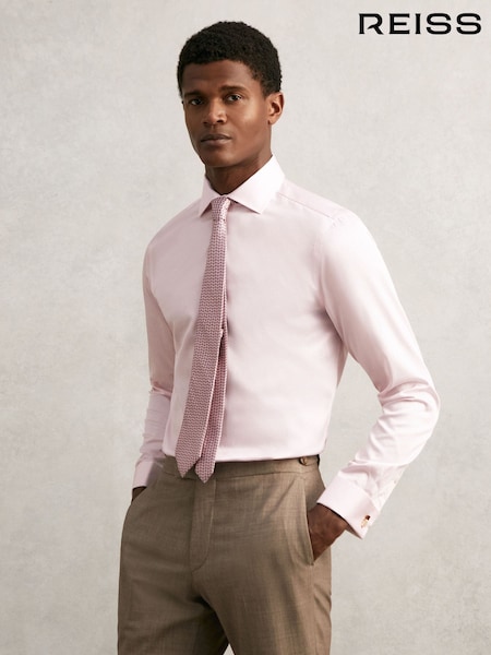 Reiss Pink Remote Slim Fit Cotton Satin Double Cuff Shirt (F77498) | AZN 221