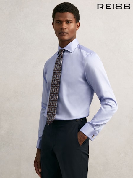 Reiss Mid Blue Remote Slim Fit Cotton Satin Double Cuff Shirt (F77504) | AZN 221